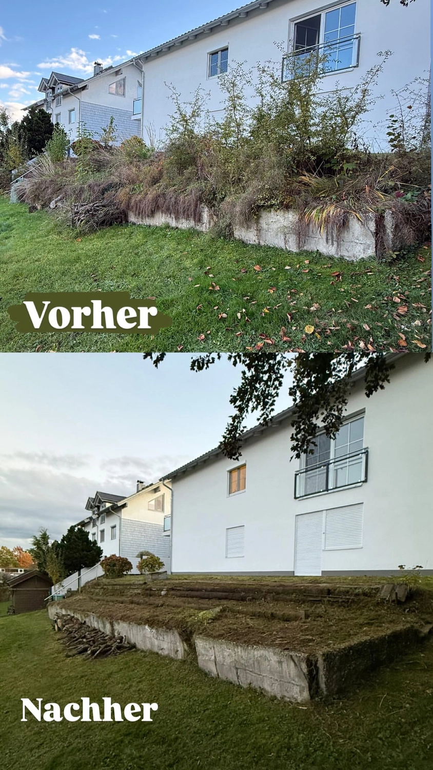 Hausmeisterservice Wintersberger – Vorher und nachher Gartenarbeit